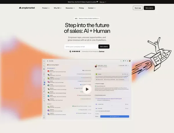 Amplemarket: AI sales copilot for precision selling success - Landing design inspiration