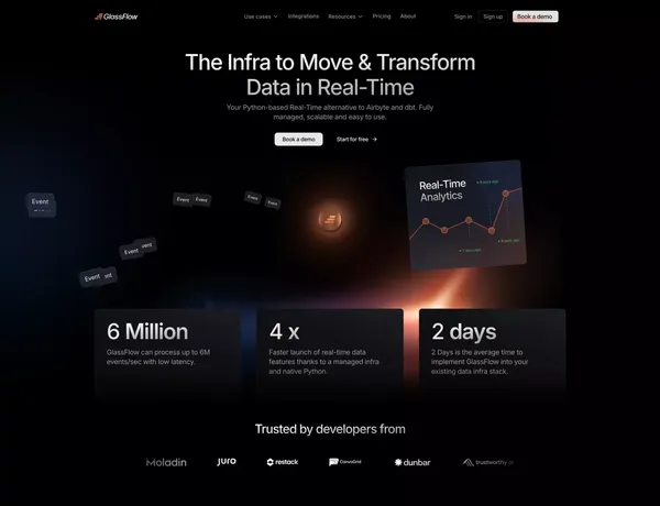 GlassFlow | Real-Time, Serverless Python Data Streaming - Landing design inspiration
