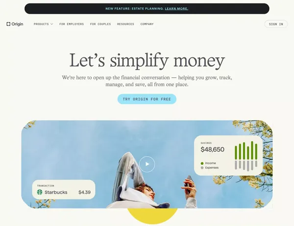 Origin - Let's Talk Money - Landing design inspiration