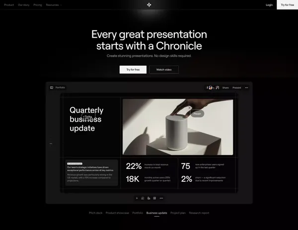 Chronicle: The AI Presentation Tool for Stories Worth Telling - Landing design inspiration