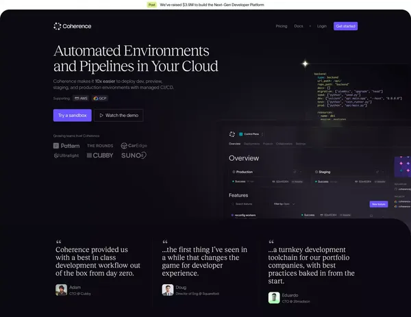 Coherence — The First Developer Experience Platform - Landing design inspiration