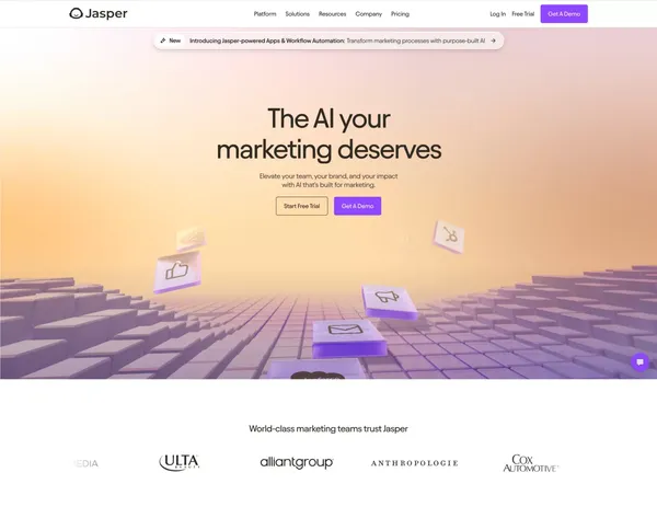 AI that’s built for marketing – Jasper - Landing design inspiration