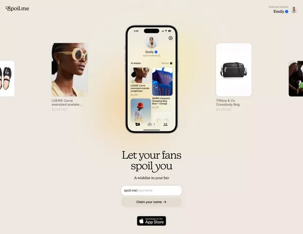 Spoil Me - the wishlist in your bio - Landing design inspiration