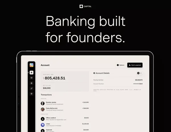 Capital — Banking built for founders - Landing design inspiration