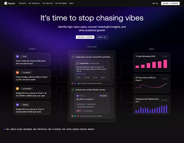 Flipside | The Platform for Intelligent Blockchain Growth - Landing design inspiration