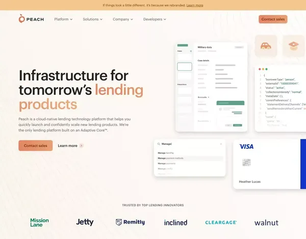 Infrastructure for tomorrow’s lending products | Peach - Landing design inspiration