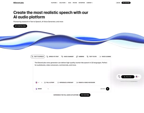 Free Text to Speech & AI Voice Generator | ElevenLabs - Landing design inspiration