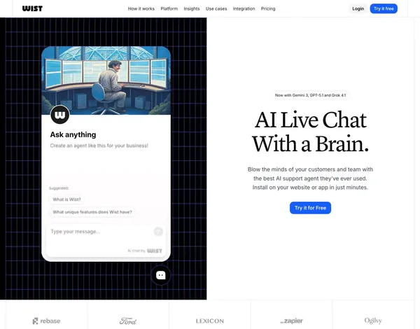 Wist: AI Live Chat Customer Support - Landing design inspiration