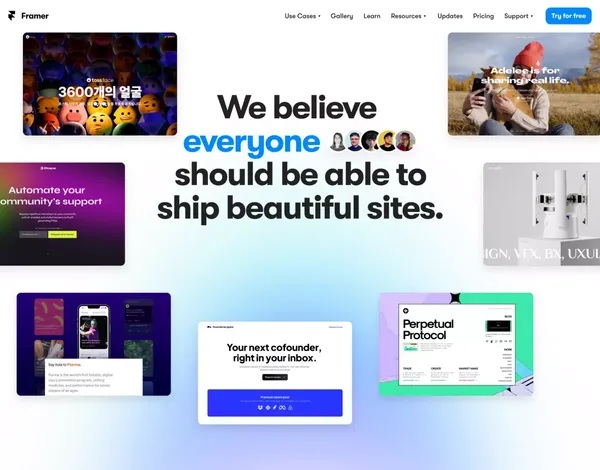 Framer: Make beautiful websites in minutes - Landing design inspiration