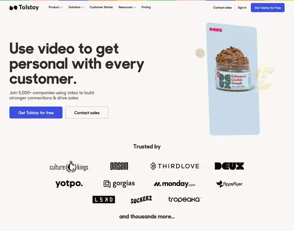 Add video commerce to your site with 1 click | Tolstoy - Landing design inspiration