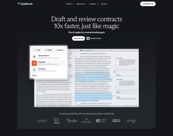 Spellbook - AI Contract Review & Drafting - Landing design inspiration