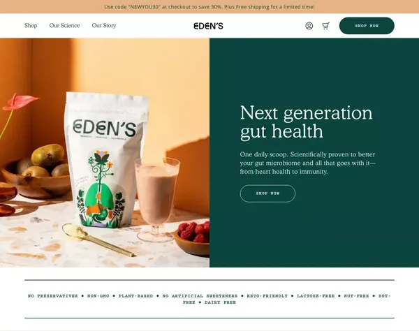 Eden's — Synbiotic Gut Health Supplements For A Healthier You - Landing design inspiration