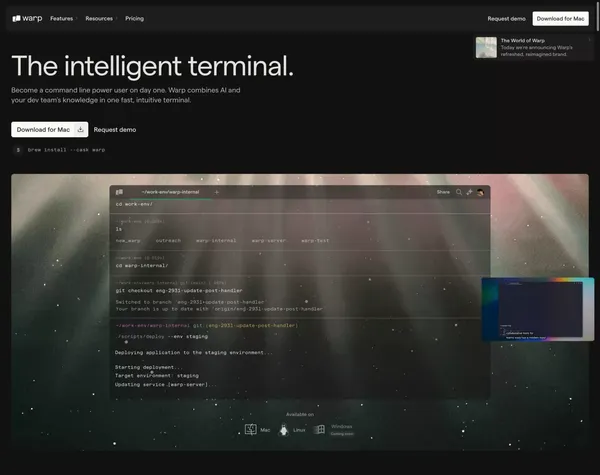 Warp: The intelligent terminal - Landing design inspiration
