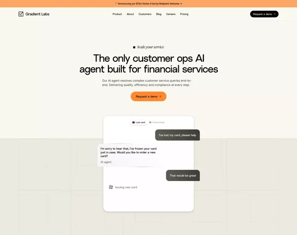 Gradient Labs Â· The only customer ops AI agent built for financial services - Landing design inspiration