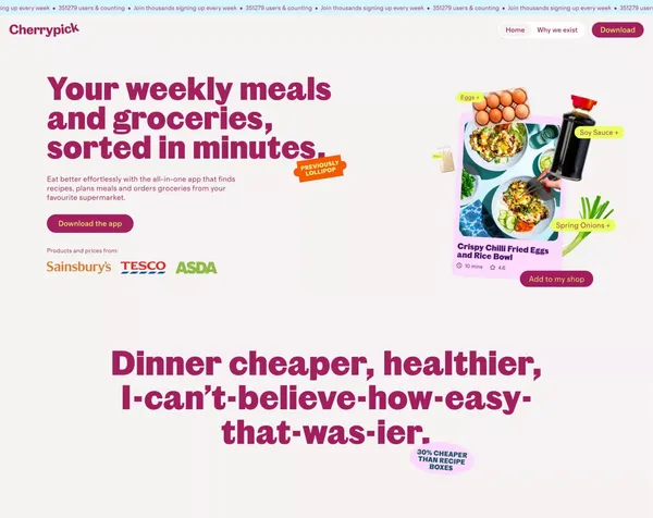 Plan & shop meals instantly at supermarket prices - Landing design inspiration