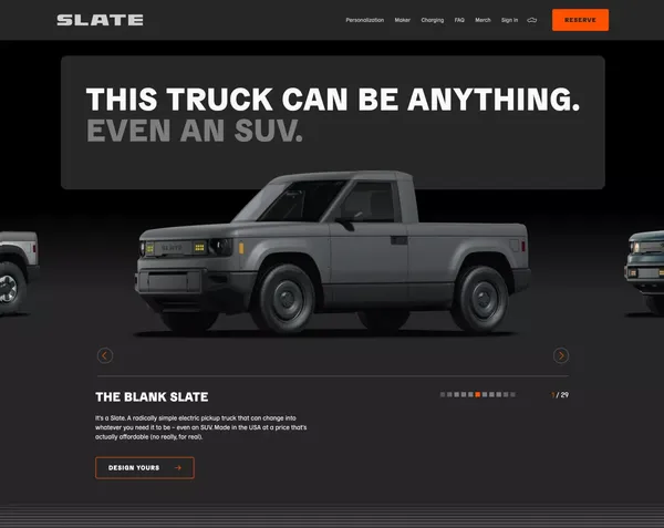 SLATE Auto | The Customizable EV That Works for You - Landing design inspiration