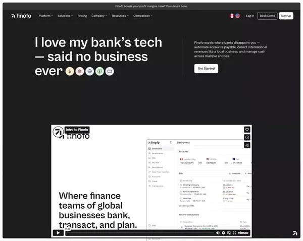 Finofo | Where global businesses bank, transact, and plan - Landing design inspiration