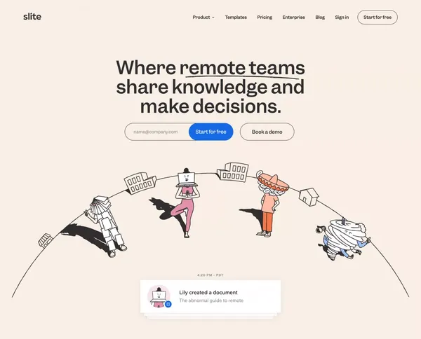 Slite - The workspace for remote teams - Landing design inspiration