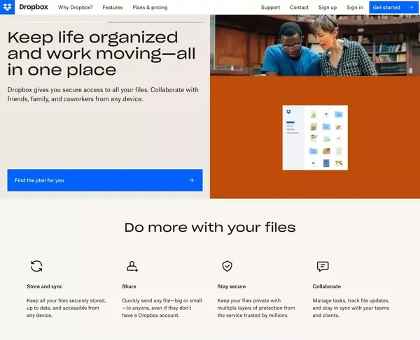 Dropbox: Securely share, store and do more with your files - Landing design inspiration