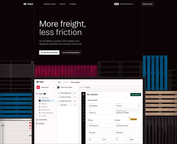 Pallet | AI Logistics Workforce - Landing design inspiration