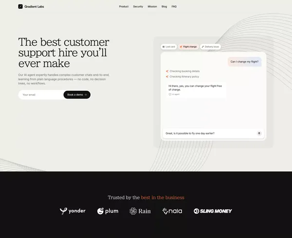 Gradient Labs · The best customer support hire youâll ever make - Landing design inspiration