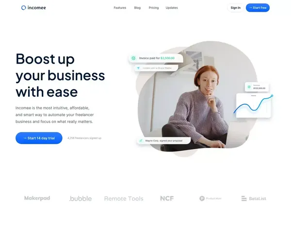 Incomee - Boost up your business with ease - Landing design inspiration