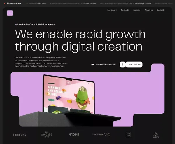 No-Code Agency & Webflow Partner for Ambitious Brands | Cut the Code - Landing design inspiration