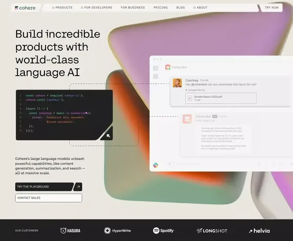 Cohere |  Building the Future of AI - Landing design inspiration