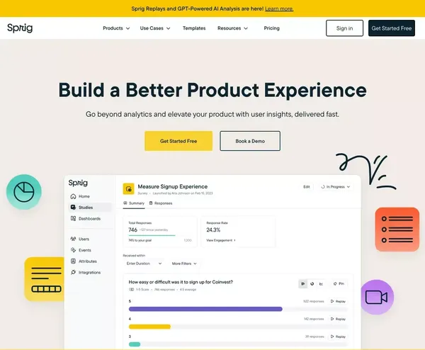 Sprig | User Insights Platform for Teams Building Better Product Experiences - Landing design inspiration