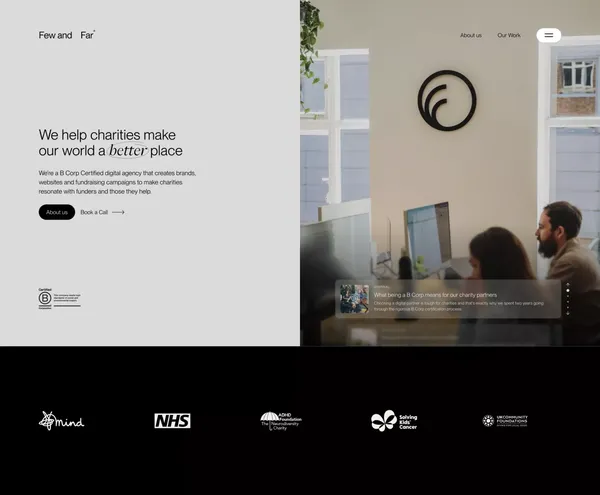Few and Far — We help charities make our world a better place - Landing design inspiration