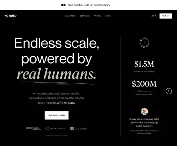SellX: Effortlessly source, manage & scale remote sales talent - Landing design inspiration