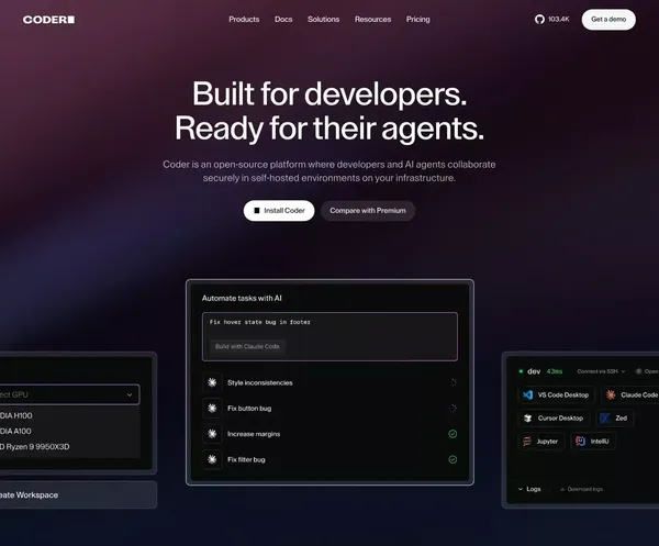 CDEs: Cloud Development Environments for Enterprise Developers | Coder - Landing design inspiration