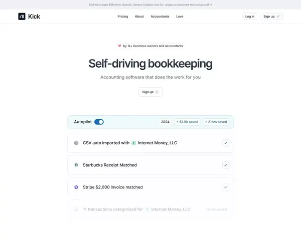 Kick | Self-Driving Bookkeeping - Landing design inspiration