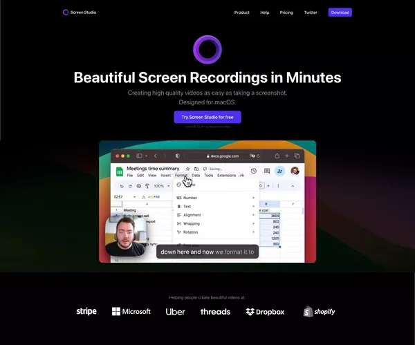 Screen Recorder for macOS. Beautiful videos in minutes | Screen Studio - Landing design inspiration