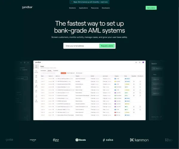 Sandbar | Modular anti-money laundering (AML) software - Landing design inspiration