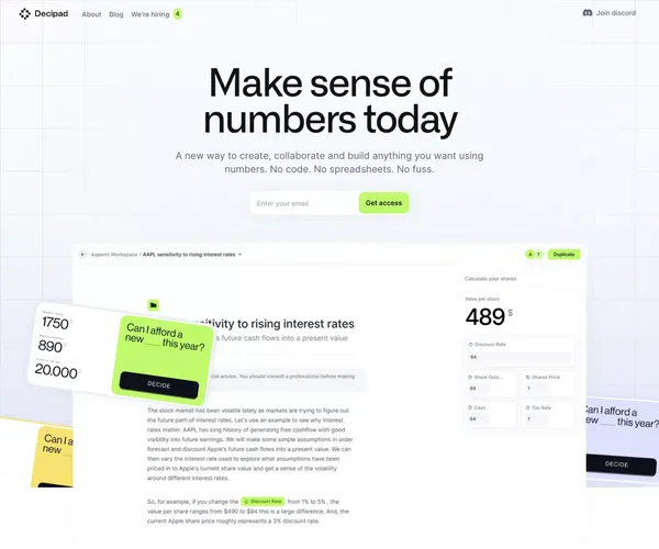 Decipad — Make sense of numbers - Landing design inspiration