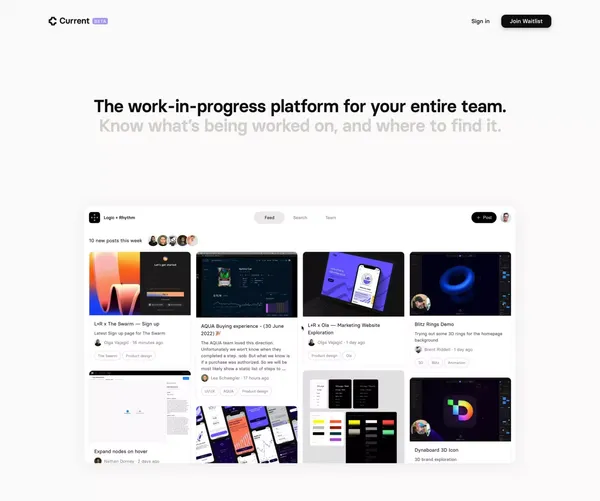 Current · The visibility platform for your entire team - Landing design inspiration