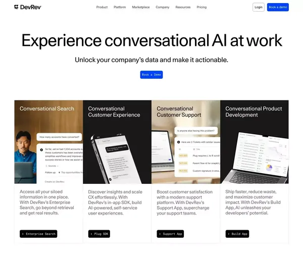 DevRev: Conversational AI at work - Landing design inspiration
