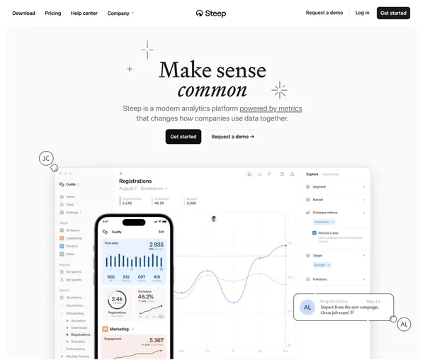 Steep: the new way to work with data together - Landing design inspiration