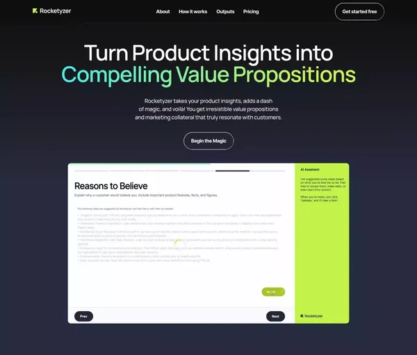Rocketyzer - Turn Product Insights into  Compelling Value Propositions - Landing design inspiration