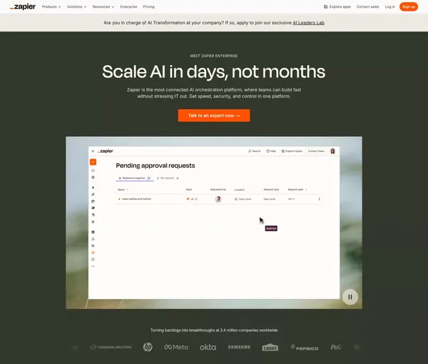 Zapier Enterprise | Scale AI Workflows Fast and Securely - Landing design inspiration