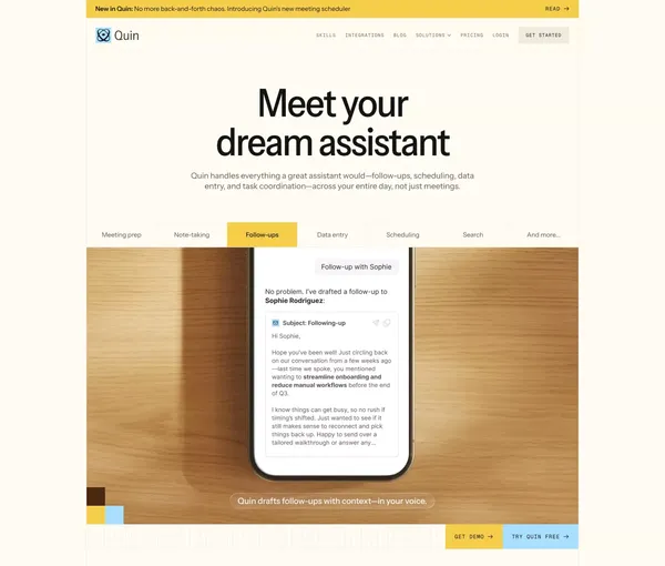 Quin — Meet your dream assistant - Landing design inspiration