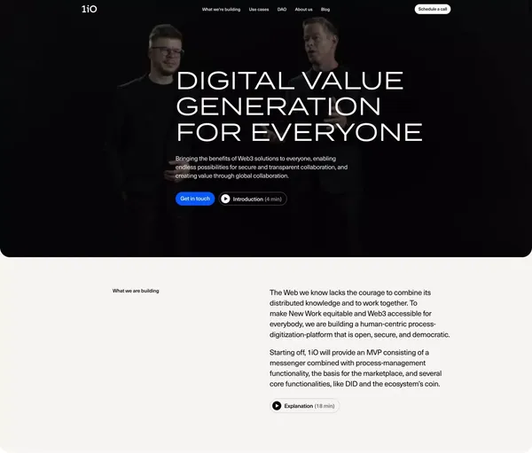 Digital value generation for everyone | 1iO - Landing design inspiration