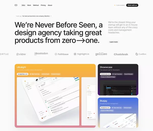 Never Before Seen – Product Design Studio For Startups - Landing design inspiration