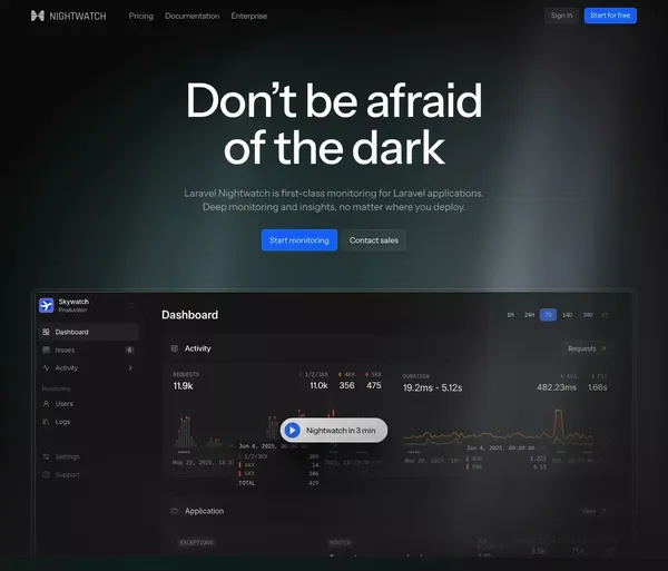 Laravel Nightwatch - Landing design inspiration