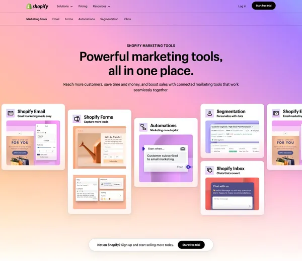 Boost customer engagement and drive more sales with Shopify Marketing Tools - Shopify USA - Landing design inspiration
