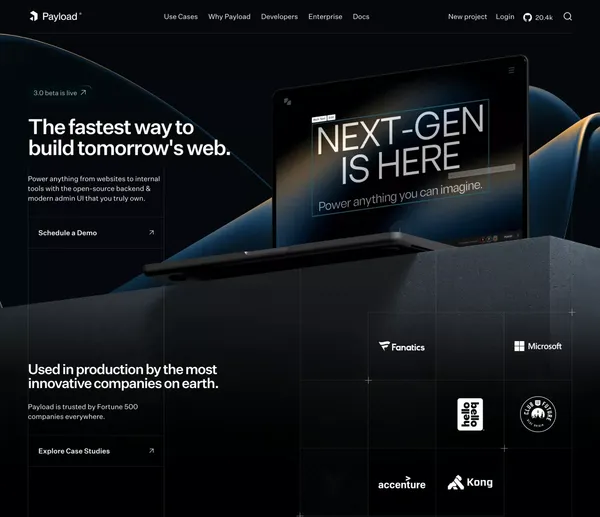 Payload: The fastest growing open-source headless CMS - Landing design inspiration