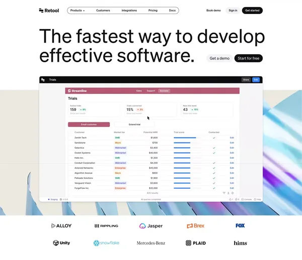 Retool | The fastest way to develop effective software. - Landing design inspiration