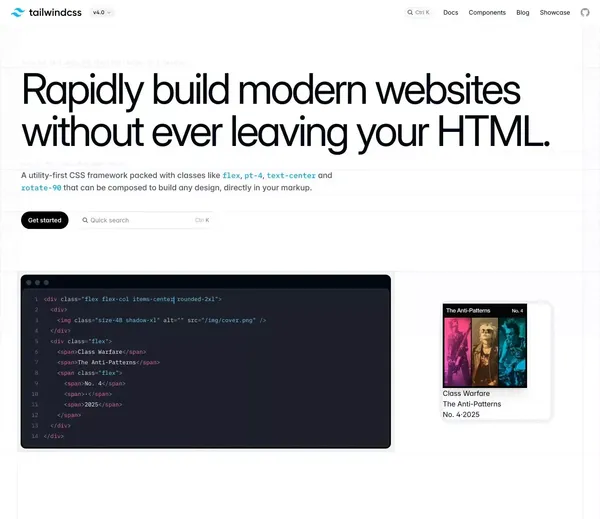 Tailwind CSS - Rapidly build modern websites without ever leaving your HTML. - Landing design inspiration