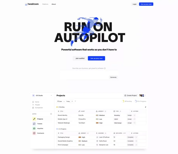 Headroom — Custom Software, Built for Your Business - Landing design inspiration